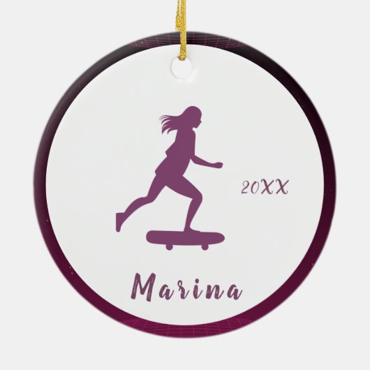 Lila Girl Skater Skaten Kids Name Niedlich & Hübsc Keramik Ornament (Hinten)