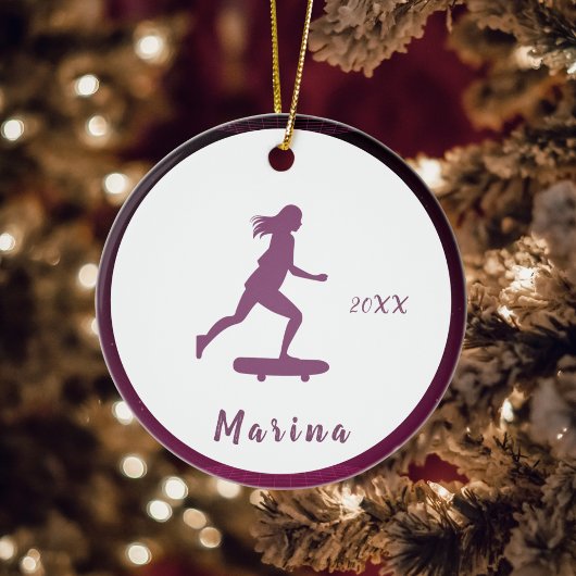 Lila Girl Skater Skaten Kids Name Niedlich & Hübsc Keramik Ornament