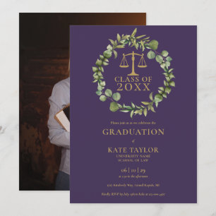 Lila Girlande Foto-Rechtswissenschaften-Abschlussf Einladung