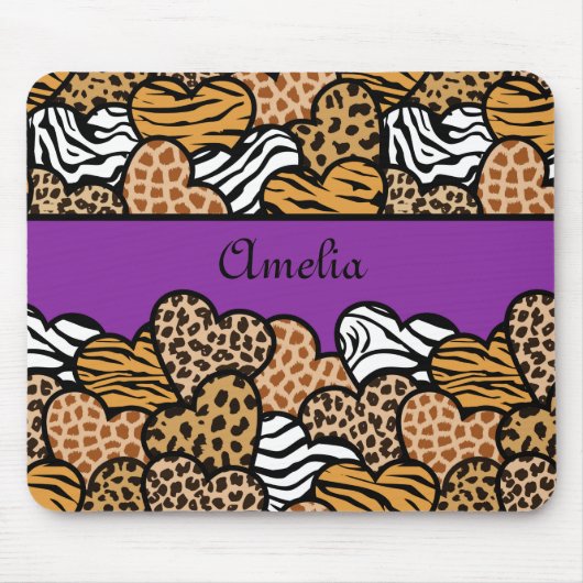 Lila Girly-Animal-Printzeichen mit einem Namen Mousepad (Vorne)