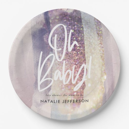 Lila Girtter-Baby-Dusche-Party Pappteller (Vorderseite)