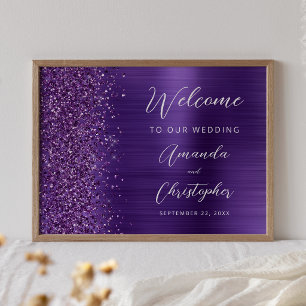 Lila Glam Glitter Schrift Hochzeit Willkommen Poster