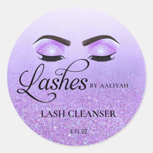 Lila Glam Glitzer Eyelashes Lash Bath Cleanser Runder Aufkleber (Vorderseite)