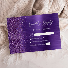 Lila Glam Glitzer Script Wedding RSVP Card