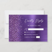 Lila Glam Glitzer Script Wedding RSVP Card Karte (Vorderseite)