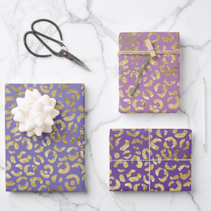Lila Glam Leopard Print Geschenkpapier Set