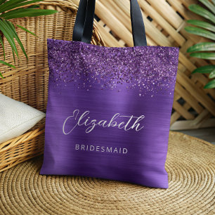 Lila Glam Metallic Moderne Schrift Brautjungfer Tasche