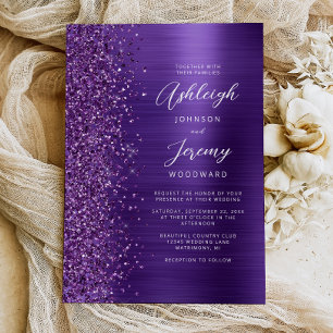 Lila Glam Metallic Moderne Schrift Hochzeit Einladung
