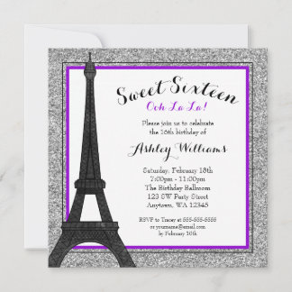 Lila Glam Paris Themenspiele Imitate Glitzer Sweet Einladung