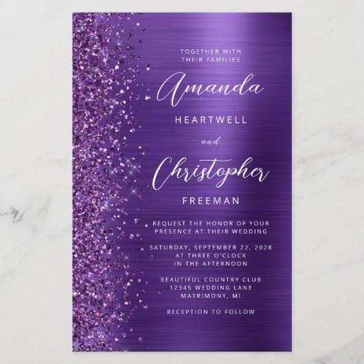 Lila Glam QR Code Einladung zur Hochzeit (Vorderseite)