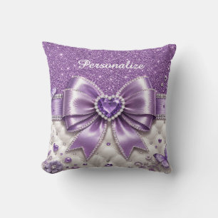 Lila Glamour-Bogen-Herz-Personalisiertes Design Kissen