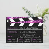 Lila Glamour Clapper Board Einladung (Stehend Vorderseite)
