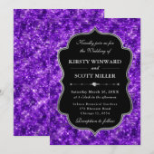 Lila Glamour Funkelnd Glitzer Elegante Hochzeit Einladung (Vorne/Hinten)