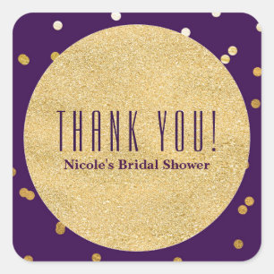 Lila Glamour & Gold glänzende Konfetti-Punkte Part Quadratischer Aufkleber