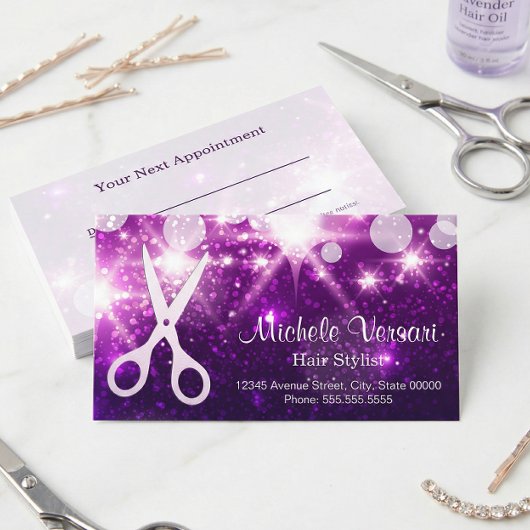 Lila Glamour Hair Stylist Terminkarte