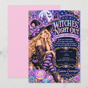 Lila Glamour Hexen-Nacht Magisches Halloween Einladung
