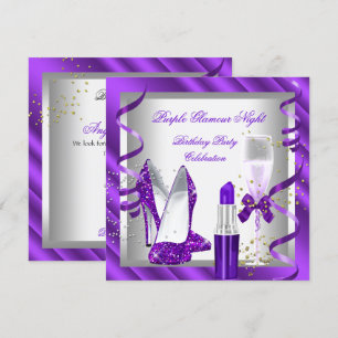 Lila Glamour Nacht Champagner Party 2 Einladung