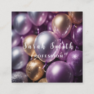 Lila glänzende Ballons Party Hochzeit Glitter Quadratische Visitenkarte