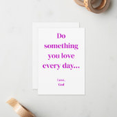 Lila Glaube Tun Sie etwas, das Sie Liebe...Mitteil Mitteilungskarte (Vorderseite/Rückseite Beispiel)