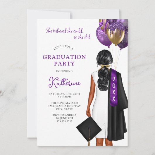 Lila glaubte sie, dass sie eine Graduiertenparty m Einladung (Vorderseite)