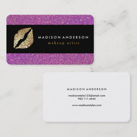 Lila Gliter Chic Gold Lips - Makeup Artist Visitenkarte (Vorne/Hinten)