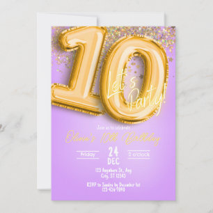 Lila Glitter 10. Geburtstagseinladung Einladung
