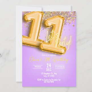 Lila Glitter 11. Geburtstagseinladung Einladung