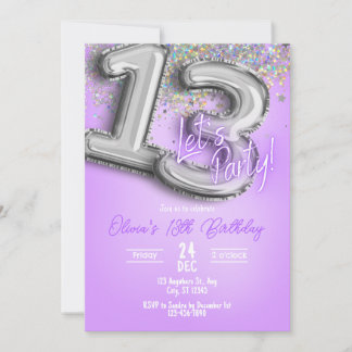 Lila Glitter 13. Geburtstagseinladung Einladung