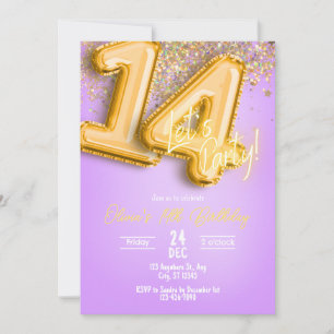 Lila Glitter 14. Geburtstagseinladung Einladung