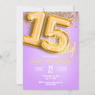 Lila Glitter 15. Geburtstagseinladung Einladung