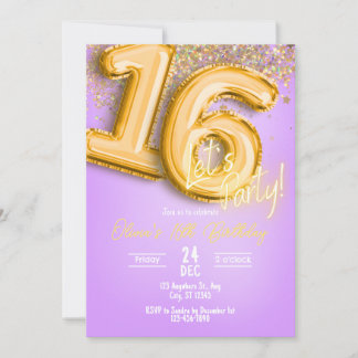 Lila Glitter 16. Geburtstagseinladung Einladung