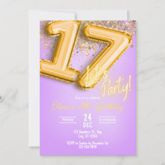 Lila Glitter 17. Geburtstagseinladung Einladung