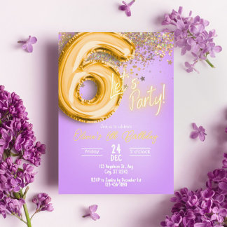 Lila Glitter 6. Geburtstagseinladung Einladung