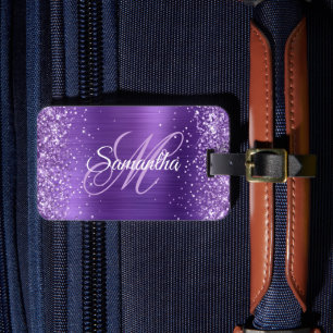 Lila Glitter Amethyst Folie Fancy Monogramm Gepäckanhänger