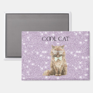 Lila Glitter Braun Coole Katzenbrille   Magnet
