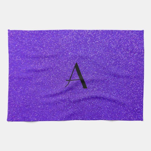 Lila Glitter des Monogramms Küchentuch (Horizontal)