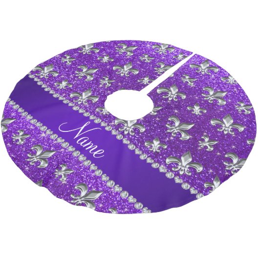 Lila Glitter des Name-Lilien-Indigos Polyester Weihnachtsbaumdecke (Schrägansicht)