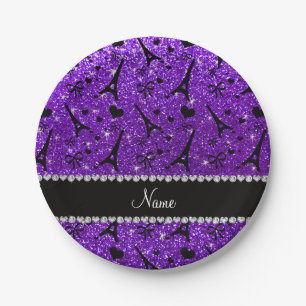 Lila Glitter des Namensparis eiffek Turm-Indigos Pappteller