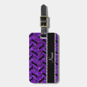Lila Glitter des personalisierten Namensindigos Gepäckanhänger (Vorderseite vertikal)