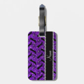 Lila Glitter des personalisierten Namensindigos Gepäckanhänger (Rückseite vertikal)