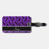 Lila Glitter des personalisierten Namensindigos Gepäckanhänger (Rückseite horizontal)