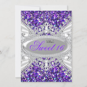 Lila Glitter & Diamant Tiara Sweet 16 Einladung