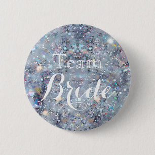 Lila Glitter-Faux-Folie-Hochzeitsteam Braut Button
