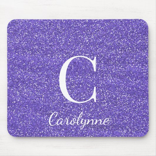 Lila Glitter Funkel Glam Monogramm Mousepad (Vorne)