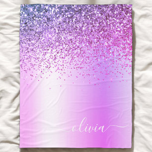 Lila Glitter Funkeln Metall Monogramm Name Fleecedecke