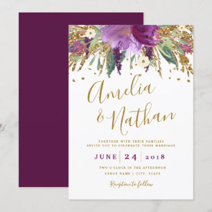 Lila Glitter funkelnder Amethyst Hochzeit Einladung