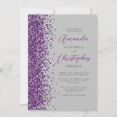 Lila Glitter Grau Moderne Schrift Hochzeit Einladung (Vorderseite)