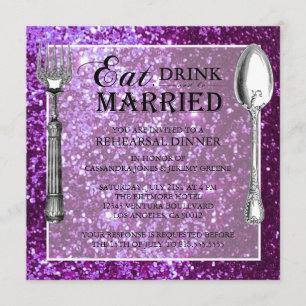 Lila Glitter Hochzeitsprobedinner Einladung