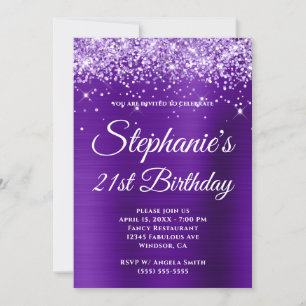Lila Glitter Indigo Ombre Folie 21. Geburtstag Einladung