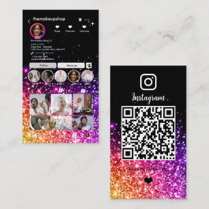 Lila Glitter Instagram-QR-Code Visitenkarte